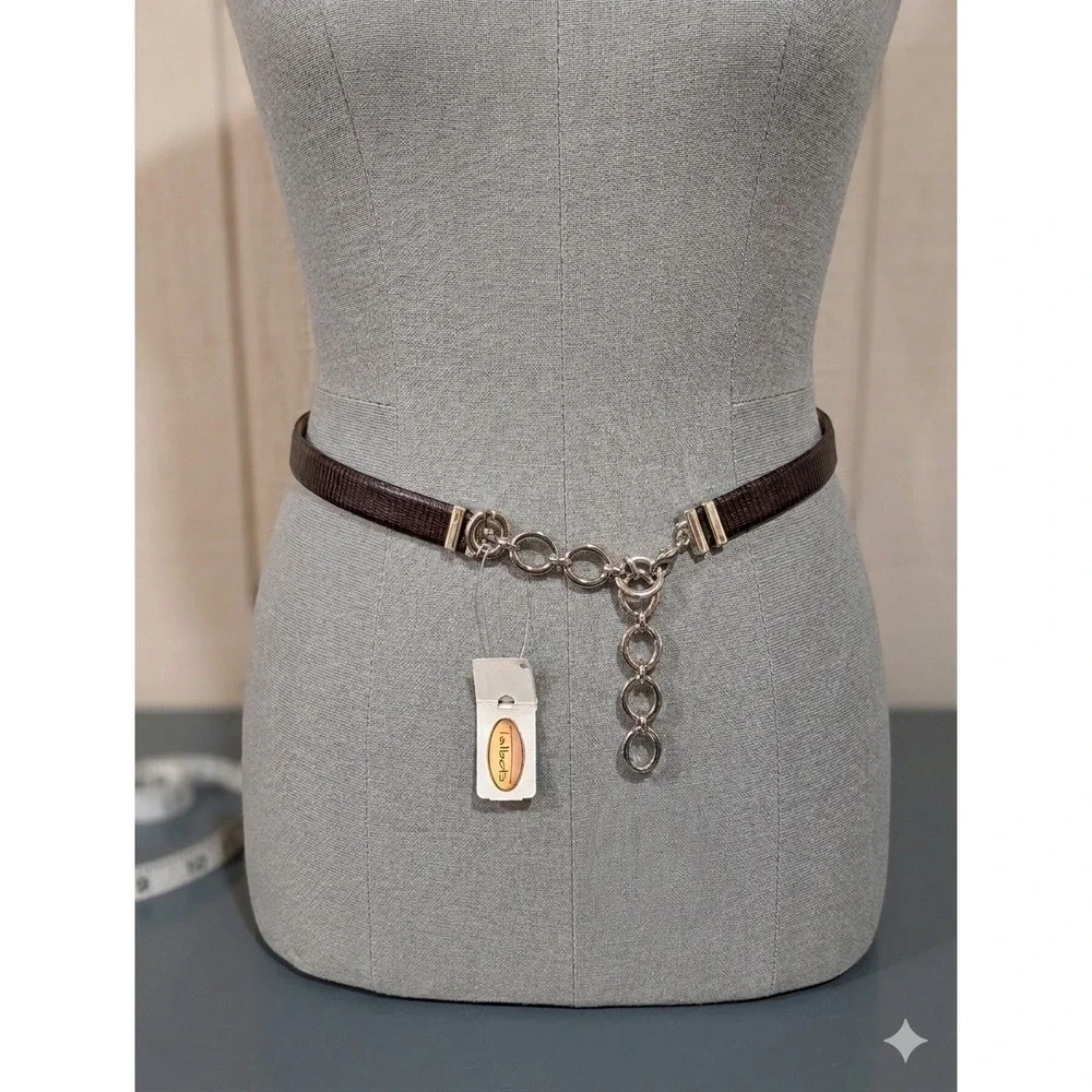 Vintage Talbots Lizard Embossed Leather Belt Italy Silver Chain M Quiet Luxury